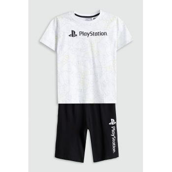 Pijama cu pantaloni scurti si imprimeu PlayStation