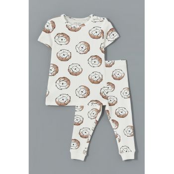 Pijama din bumbac cu imprimeu