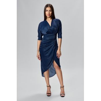 Rochie de ocazie asimetrica cu glitter Hessa Bleumarin
