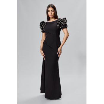 Rochie de ocazie premium cu strass-uri si decupaj la spate Glemis Neagra