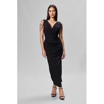 Rochie de ocazie premium cu strass-uri si model petrecut Kambria Neagra