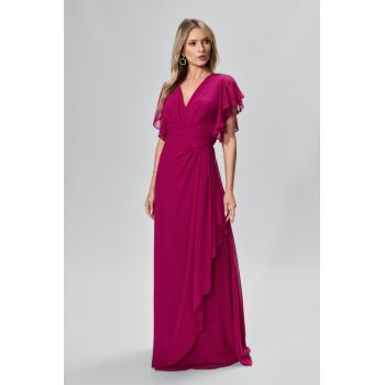 Rochie de ocazie premium din voal cu maneci tip fluture Mirabel Magenta