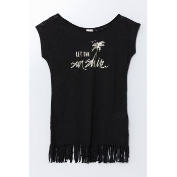 Rochie din bumbac cu imprimeu text