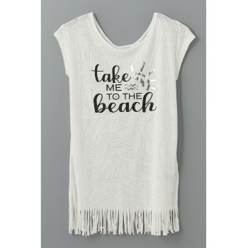 Rochie din bumbac cu imprimeu text