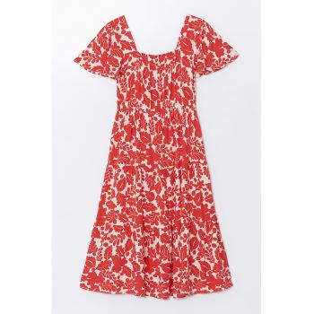 Rochie midi cu model si decolteu patrat