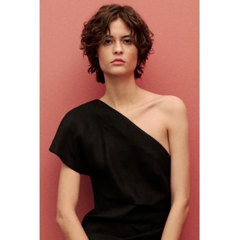 Rochie midi din in cu decolteu pe un umar