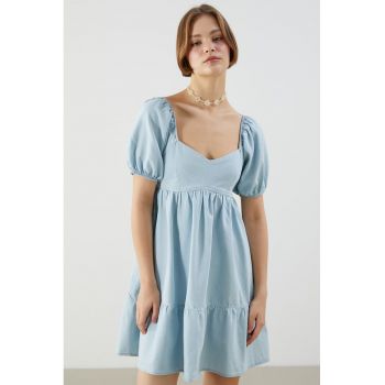 Rochie scurta din denim cu segment transparent pe partea din spate