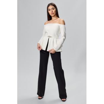 Salopeta de ocazie cu peplum si umeri goi Soiree Bicolora