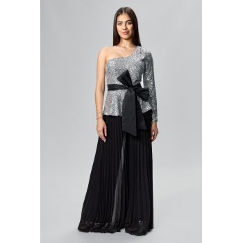 Salopeta de ocazie tip one shoulder cu paiete Alka Neagra