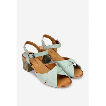 Sandale dama din piele verde deschis cu toc