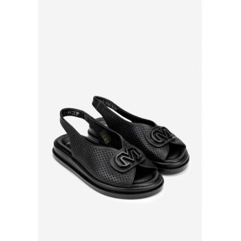 Sandale dama  negre din piele perforata