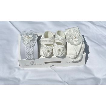 Set 3 piese Botosei Bentita Dres Albi Fetite Butterfly