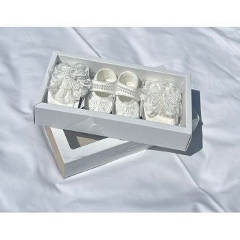 Set 3 piese Botosei Bentita Dres Albi Fetite