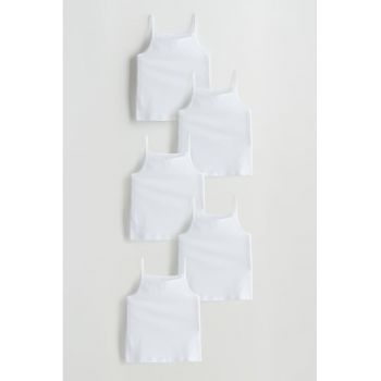 Set de top-uri din bumbac cu model uni - 5 piese