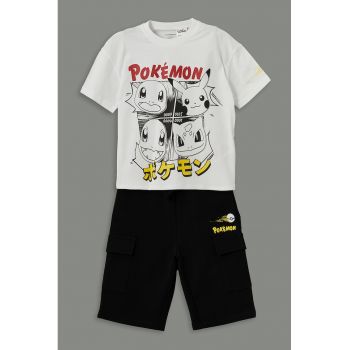 Set de tricou si pantaloni scurti cu imprimeu Pokemon - 2 piese