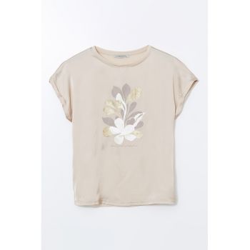 Tricou cu decolteu rotund si model floral