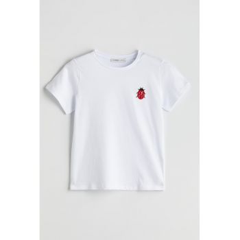 Tricou de bumbac cu broderie