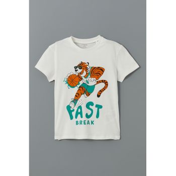 Tricou de bumbac cu imprimeu text si grafic
