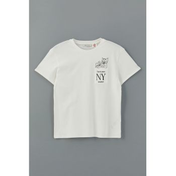 Tricou din bumbac cu decolteu la baza gatului