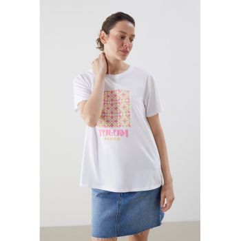 Tricou din bumbac cu imprimeu etnic