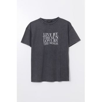 Tricou din bumbac cu imprimeu text