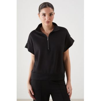 Tricou supradimensionat cu fermoar scurt