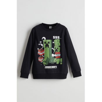 Bluza de trening cu imprimeu si decolteu la baza gatului