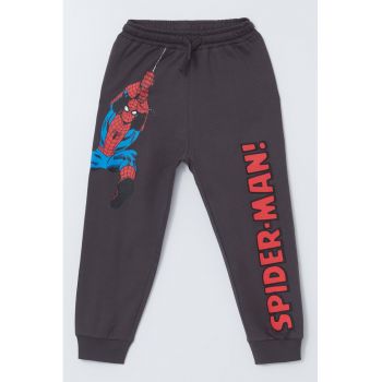 Pantaloni de trening cu snur si imprimeu Spider Man