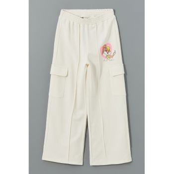 Pantaloni din amestec de bumbac cu croiala ampla