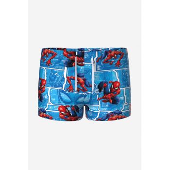Pantaloni scurti de baie cu snur si imprimeu Spiderman