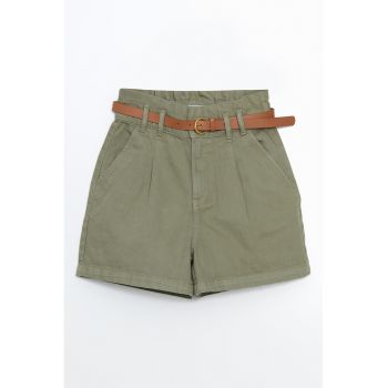 Pantaloni scurti de bumbac cu talie inalta