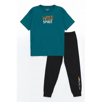 Pijama cu maneci scurte si imprimeu