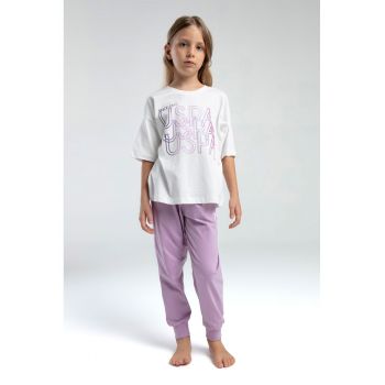 Pijama din bumbac cu imprimeu logo