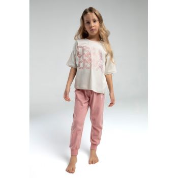 Pijama din bumbac cu imprimeu logo