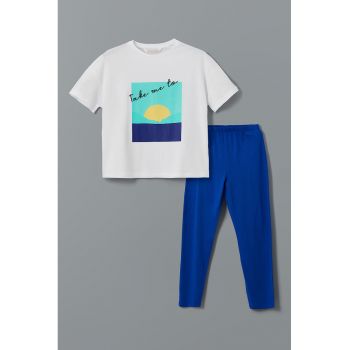 Pijama din bumbac cu imprimeu