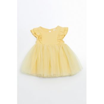 Rochie din tul cu maneci scurte cu volane