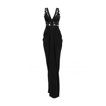 Rochie lunga de seara cu fusta drapata si broderii Alegria