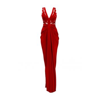 Rochie lunga de seara cu fusta drapata si broderii Alegria