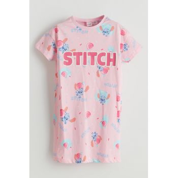 Rochie-pijama din bumbac cu model cu cusaturi