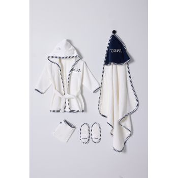 Set de papuci de casa - halat de baie cu gluga si prosop - 4 Piese