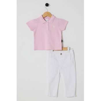 Set de tricou cu imprimeu logo si pantaloni - 2 Piese