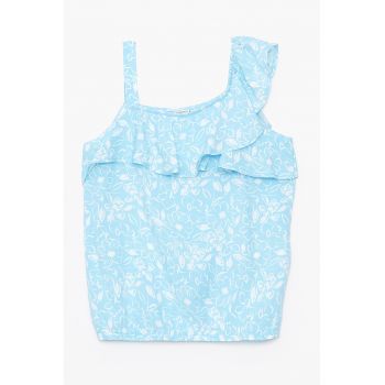 Top cu model floral si garnitura cu volane