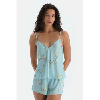 Top de pijama din satin cu model floral