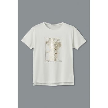 Tricou cu decolteu la baza gatului si imprimeu grafic
