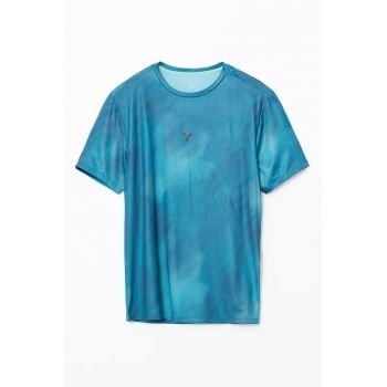 Tricou cu decolteu la baza gatului si model tie-dye