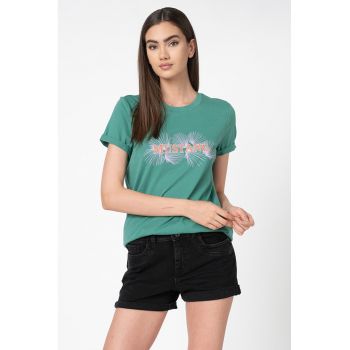 Tricou cu imprimeu logo si detalii stralucitoare