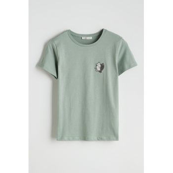 Tricou de bumbac cu decolteu la baza gatului