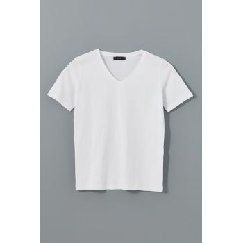 Tricou de bumbac cu decolteu in V