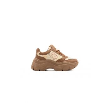 Pantofi sport demi-wedge cu garnituri din material sintetic