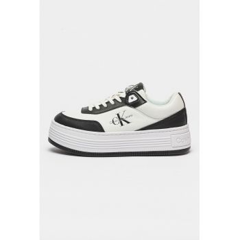 Pantofi sport flatform cu detalii de piele